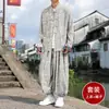 Novo Conjunto Patchwork Estilo Chinês para Homens Estilo Étnico Flor de Castanha Jaqueta Camisa de Veludo Cotelê Roupa de Fora Calças Lanterna Conjunto de Duas Peças
