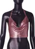 YYF Yuying Nuevo top sin mangas metálico con lentejuelas, cuello halter, espalda descubierta, ajustado, sexy para club nocturno, para mujer