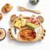 Plato de bambú y madera para niños con ventosa, compartimento de una sola pieza, al por mayor, plato para suplementos alimenticios de bebé, forma de oso de dibujos animados