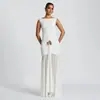 Estilo Europeo y Americano Comercio Exterior Más Vendido Ropa para Mujer Vestido Sexy de Color Sólido Verano Sin Mangas Espalda Descubierta Moda Cintura Plisada Ceñida Vestido Largo