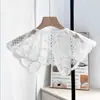 Empalme de Malla, Encaje y Perlas Adornado con Cuello Falso de Encaje con Cordones, Prendas Exteriores Caladas para Niñas, Decoración de Chal con Tirantes Estilo Coreano