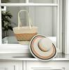Sombrero de Paja Transfronterizo Bolso de Paja Set de Dos Piezas Sombrero para el Sol Gran Capacidad Bolso Tote Rayado Bolso de Hombro Bolso de Playa Tienda de Fábrica