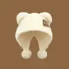 Atacado 25 Anos Outono e Inverno Novo Ursinho Fofo Orelha Bola Pelúcia Teddy Chapéu Orelha Proteção Chapéu de Lã Mostrando Rosto Pequeno