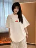 Marca da moda de peso pesado bordado pesado americano verão versão coreana solta gola redonda manga curta camiseta senso de design