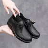 2026 Novos Sapatos Femininos de Cadarço Retrô, Sapatos Baixos Confortáveis, Sapatos de Trabalho Casuais em Couro Macio, Novos Sapatos Bean para Outono e Inverno