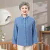 Camisa de Algodão Puro de Manga Longa da Mamãe, Roupa para Mulheres Idosas, Camisa de Algodão com Gola da Vovó, Roupa para Primavera e Verão, Blusa de Senhora Idosa