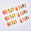 30 piezas de uñas postizas de moda transfronteriza, con diseño floral 3D, forma de almendra, piezas de arte de uñas de cereza exquisitas, en stock para venta al por mayor