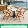 Silla de marco de aleación de aluminio minimalista moderna con respaldo de malla y juego de mesa de comedor de losa de roca, adecuado para restaurantes autoservicio de hotel y uso en exteriores
