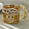 Acero Inoxidable Súper Brillante Zircón 5A Cadena Geométrica Nk Pulsera Abierta Combinación de Pulsera Estilo Lujo Ligero Exagerado Chapada en Oro Real de 18K
