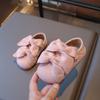 Zapatos de Cuero Lisos de Color Puro para Niños 2025 Otoño para Niñas con Lazo Sandalias Planas para Niñas Pequeñas Zapatos de Princesa de Suela Blanda