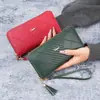 Cartera Larga Estilo Coreano para Mujer con Bolsillo para Teléfono Móvil Cartera Simple Bolso de Mano con Cremallera y Borla Larga para Mujer