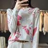 Tejido de punto estampado de lana de imitación fina para mujer, cuello redondo, suave, ceroso, favorecedor, camisa base versátil, simple, delgada, top moderno