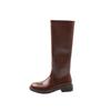 Botas de caballero de piel de vaca, estilo extra simple, con tacón ancho y punta redonda, para otoño e invierno, 2024, para mujer
