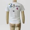 Verão Europeu e Americano Transfronteiriço Cor Pura Estampa de Letras Aparência Afinando a Cintura Top Curto Camiseta de Manga Curta Pg0595