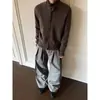 Estilo Old Money Cárdigan Retro Marrón Tejido de Punto para Hombre Otoño e Invierno Estilo Americano Relajado Holgado de Cuello Semi Alto Chaqueta de Punto