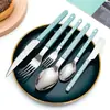Juego de Cubiertos de Acero Inoxidable con Mango de Plástico Estilo Ins, Cuchillo, Tenedor y Cuchara Sencillos Estilo Occidental para Una Persona, Vajilla de Nicho de Gama Alta
