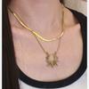 Collar de Acero de Titanio de Alta Gama con Girasol de Doble Capa que No se Desvanece para Pareja Cadena de Hueso de Serpiente Estilo Frío de Lujo Ligero para Hombres y Mujeres