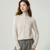 Nuevo cárdigan de punto 100% cachemira de cuello alto Otoño/Invierno para mujer, con botones, borde enrollado, versátil, suéter suave de punto, abrigo