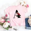 Camiseta rosa niña letra flor linda estilo ins dulce top manga corta creativa verano 2022 transfronterizo