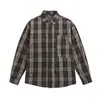 Yidao Vintage 2026 Otoño Nuevo Retro Americano Diseño de Bolsillo con Parche Oversize Casual Manga Larga Camisa a Cuadros