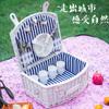 Cesta de Picnic de Ratán Personalizada Transfronteriza Portátil Aislada Caja de Picnic Cesta de Almacenamiento para Picnic al Aire Libre con Tapa Cesta de Almacenamiento para Vajilla