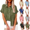2024 Amazon ebay Europeu e Americano primavera e verão novo popular top algodão e linho bolso manga curta camisa T-shirt vestuário feminino