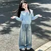 Conjunto de Dos Piezas de Moda Coreana Dulce Lindo con Sudadera de Manga Larga y Pantalones Anchos de Estrella para Niños Mayores - Primavera y Otoño 2026
