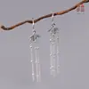 Moda Nacional Nuevo Estilo Plateado Liso Bambú Pendientes Largos Moda Femenina Elegantes Pequeños Frescos Hoja de Bambú Pendientes Largos con Borla