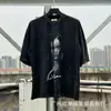 Camiseta de Manga Corta Holgada para Parejas de Ancianos Lavada Pesada con Estampado de Retratos Hip Hop Rap Estilo Americano Vintage Tendencia