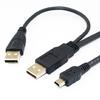 Mini USB dois em um para USB 2.0 com fonte de alimentação auxiliar conectada ao disco rígido móvel, linha de carregamento de dados USB de cabeça dupla