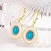 Brincos Vintage Estilo Corte com Turquesa e Madrepérola de Novo Estilo para Mulheres, Verão Nicho Luxo Alto Estilo Chinês Novo Brincos Exagerados