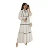 M397 # Vestido feminino transfronteiriço da Amazon com retalhos de fita, saia em camadas, mangas 9/10, gola alta, vestido midi turco