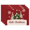 Amazon Venda Quente Transfronteiriça Jogo Americano de Natal Boneco de Neve Árvore de Natal Estampa de Linho Decoração de Restaurante Ocidental Jogo Americano com Isolamento Térmico