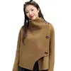 Elegante abrigo de lana irregular con botones y cuello alto estilo coreano transfronterizo para mujer, un top hermoso y moderno para otoño e invierno este año