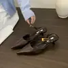 Zapatos de tacón alto de punta fina, elegantes mules cerrados para usar al aire libre, con hebilla metálica y una sola tira, zapatos de vestir de estilo francés