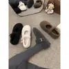 Zapatos Mary Jane grises peludos para mujer, nuevos zapatos de lana de estilo coreano para invierno, zapatos de algodón cálido de felpa de suela plana para mujer
