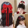 Grampo de Cabelo Laço Acessório de Cabelo para Meninas, Presilha de Cabelo Vermelha para Trás da Cabeça, Grampo de Cabelo de Ano Novo para Meninas, Ornamento de Cabelo de Fita Infantil