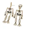Pendientes de Calavera de Halloween Europeos y Americanos Transfronterizos con Pedrería Diseño Creativo Pendientes Largos de Lujo Completamente de Diamante Venta al Por Mayor