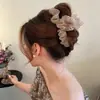 Popular pinza para el pelo de tela esponjosa con encaje de estrellas y lazo de gasa de burbujas, pinza de garra extragrande para recogidos en la parte posterior de la cabeza