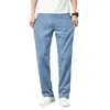 Jeans de Seda Tencel para Hombre para Primavera y Verano, Corte Holgado, Pierna Recta, Pantalones Casuales Finos de Seda Helada para Hombre