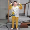 Pijama Infantil Masculino Primavera e Outono Conjunto de Algodão Puro Manga Longa para Crianças Fortinhas, Conjunto de Roupa Íntima Térmica Masculina