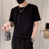 Camiseta de manga curta masculina da moda, estilo coreano, cor pura, camiseta de manga comprida, gola redonda fina, manga média, bonita