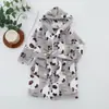 Pijama estampado de franela para niñas ropa de casa niños doble cara polar con capucha bata de baño primavera niños para dormir con bolsillos
