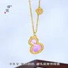 Estilo idéntico de Puzo Gold Store, carcasa de oro brillante de 24K incrustada con diamantes, pulsera y collar con forma de calabaza, conjunto de alta gama estilo chino nuevo