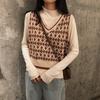 Colete de Tricô Estilo Academia Feminino Primavera e Outono 2024 Novo Estilo Coreano Solto Gola V Suéter Colete Colete Top Roupa Externa