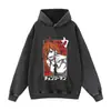 Sudadera con capucha retro lavada europea y americana con estampado de cómic, corte holgado extragrande, sudadera casual de calle