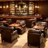 Sofá de cafetería retro estilo americano, asientos en cabina, barra, salón para fumadores, mesa de comedor de madera maciza y un juego de mesas y sillas de lujo ligero para uso comercial
