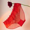 Hongyun Fu Zhi sexy renda oca tentação sem costura gelo seda jacquard puro estilo rosa triângulo vermelho roupa íntima para mulheres