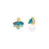 Pendientes de Flor Asimétricos con Esmalte Azul Manchado de Goteo para Mujer Diseño de Nicho Pendientes Únicos de Moda Joyería para Orejas Versátil