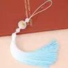 Nova Base de Flores Estilo Chinês Fivela de Paz de Jade Branco Pingente de Borla Degradê Enfeite para Pendurar no Carro DIY Broche Hanfu Acessório de Bolsa